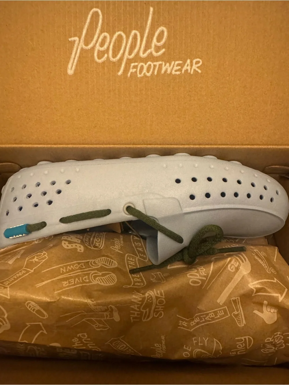 NWT People Footwear Kids Dress Shoes in Light Blue with Olive Laces